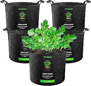 VIVOSUN 5-Pack 7 Gallon Plant Grow Bags, Heavy Duty Thickened Nonwoven Fabric Pots with Handles