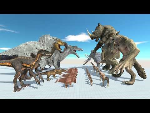 Dinosaur Battle: Spinosaurus, Dodo Rex, Indoraptor VS Werewolf, Mammoth, Wererhino in ARBS