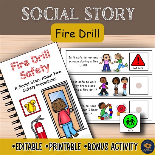 Fire Drill Social Story for Kids | Fire Safety Rules & School Emergency Procedures | Fire Safety Bonus Safe Vs. Unsafe Activity - Etsy