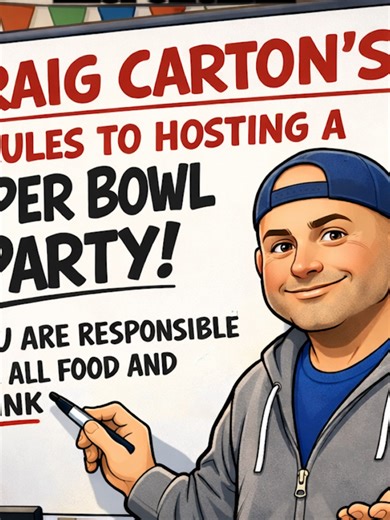 CRAIG CARTON'S RULES TO HOSTING A SUPER BOWL PARTY! “Rules of hosting: this is not some kind of grab bag thing! You’re responsible! I thought Billy was bringing the mac & cheese! Show up at 4! Do NOT serve your food on paper plates! I assign you a plate! I give you a cup!” — Craig Carton #NFL #SuperBowl #SuperBowlLX #Patriots #Seahawks #fyp