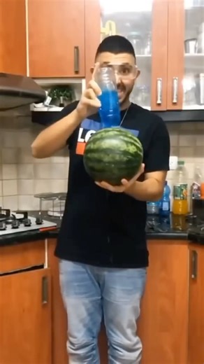 Watermelon + blue liquid = BLUE WATERMELON?!