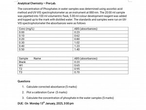 Analytical Chemistry - Pre-Lab.The concentration of Phosphates... | Filo