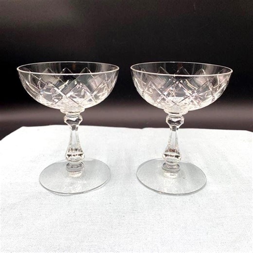 Cambridge Manor Cut Crystal Champagne Coupe Set of 2 | Vintage 1950s Sherbet Glass Clear Blown Crystal Barware Wedding - Etsy