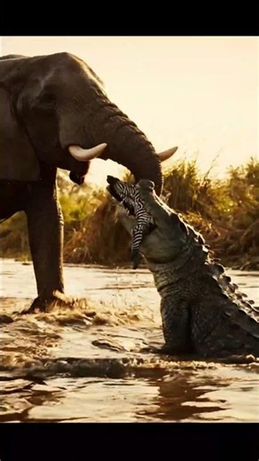 Brave Moment: Elephant Crushes Croc to Save Zebra #bravemoments #animalrescue #wildliferescue