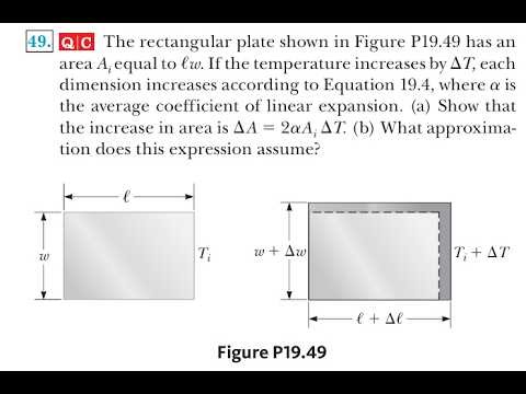 The rectangular plate shown in Figure P19.49 has an area equal to If the temperature increases by e