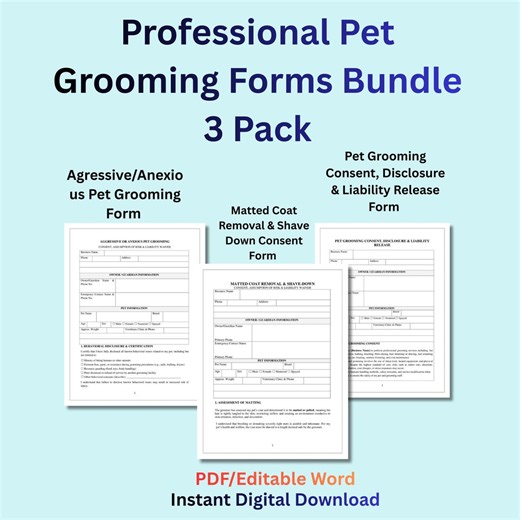 Pet Grooming Forms Dog Groomer Contracts, Matted Coat Waiver, Aggressive Pet Release, Client Intake Templates, Business Liability Form - Etsy