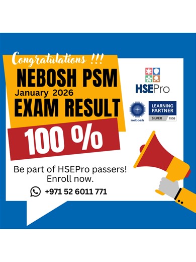 🎉 𝟏𝟎𝟎% 𝐏𝐀𝐒𝐒 𝐑𝐄𝐒𝐔𝐋𝐓 – 𝐍𝐄𝐁𝐎𝐒𝐇 𝐏𝐒𝐌! 🎉 We are proud to announce that our recent batch of the NEBOSH Process Safety Management (PSM) course has achieved a 100% pass rate! 💯 This success reflects our expert trainers, structured guidance, and dedicated learner support throughout the journey. If you’re working in high-hazard industries and want to strengthen your knowledge in process safety, risk management, and international best practices — this course is for you. 🚀 𝐓𝐚𝐤𝐞 
