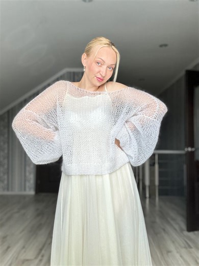 Handmade Blouse – White Fluffy Wedding Pullover, Romantic Knitwear for Bride, Made in Ukraine - Etsy