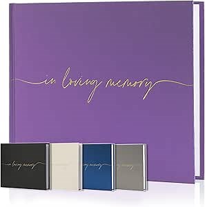 Twill Funeral Guest Book - in Loving Memory Guestbook with a Memory Table Sign - Hardcover Guest Sign in Book for Funeral Service - 320 Entries, 9"x7.5", Purple