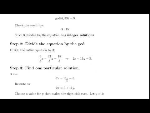 How to Solve the Diophantine Equation 6x - 33y = 15 | Integer Solutions