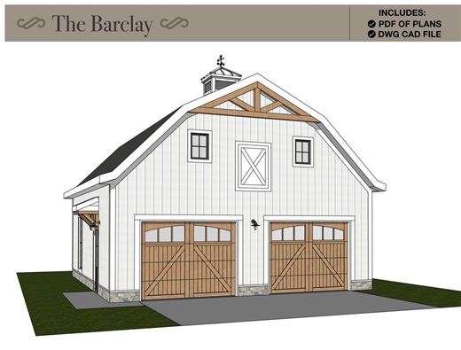 Modern Farmhouse 2-car Garage Plans With Workshop (PDF & DWG) - Etsy