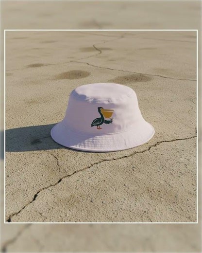 Pelican Cocktail Tropical Beach — Embroidered Bucket Hat