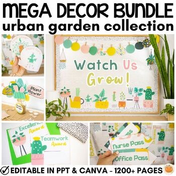 Urban Garden Theme Classroom Decor Bundle, Editable in PowerPoint and Canva