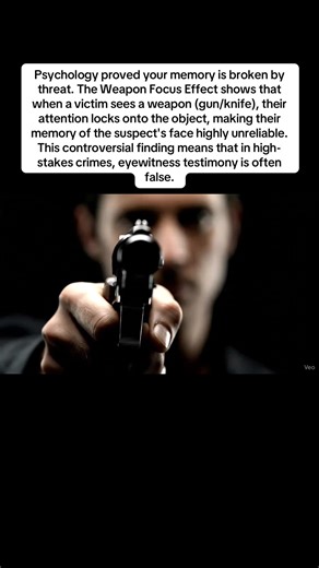 The Weapon Focus Effect proves that stress can break your memory! 🤯 When a witness is threatened, their brain locks onto the weapon (gun, knife), making their recollection of the suspect's face highly unreliable. This controversial psychology research directly challenges the validity of eyewitness testimony in court and forces a deep dive into memory recall under extreme duress. Learn why threat response is the ultimate memory thief. #WeaponFocusEffect #EyewitnessTestimony #MemoryScience #Contr