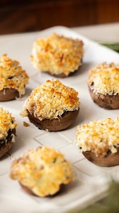 Save this recipe to your “Holiday Appetizers” collection! • Here’s what you need: Ingredients: 20-24 cremini mushrooms stems removed 1 tbsp butter (for sautéing) 2 cloves garlic, minced 2 tbsp shallot or onion, finely diced (optional but great) Mushroom stems, finely chopped 1 150-200 g package Boursin (Garlic & Fine Herbs) 1/2 package cream cheese (4oz) 1/4 cup green onion, sliced 1 tsp salt FOR THE CRISPY TOPPING 1/3 cup panko 1/3 cup parmesan 1 tbsp melted butter or olive oil • Save this one 