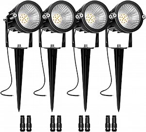 Low Voltage Landscape Lights, 10W 12/24V 2700K Warm White Landscape Lighting, IP65 Waterproof Outdoor LED Spotlight for Garden Yard Tree, 4 Pack with Connectors