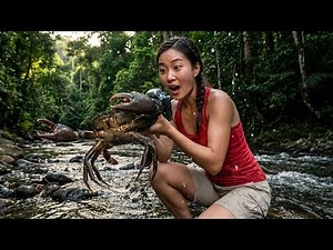 Primitive Survival Beautiful Girl Catch & Cook in Deep Jungle ASMR