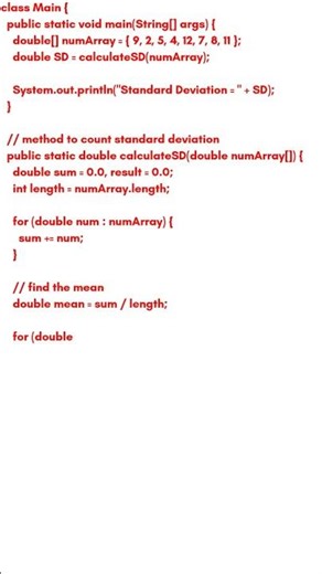 Java Program to find Standard deviation.#dsa #codinginterview #javaprogramming #viral #java