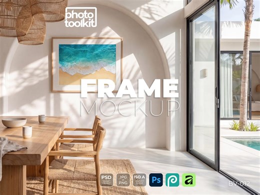 PSD Frame Mockup | Natural Oak Wood | Balinese Villa Dining | Arch Wall Art Display - Etsy