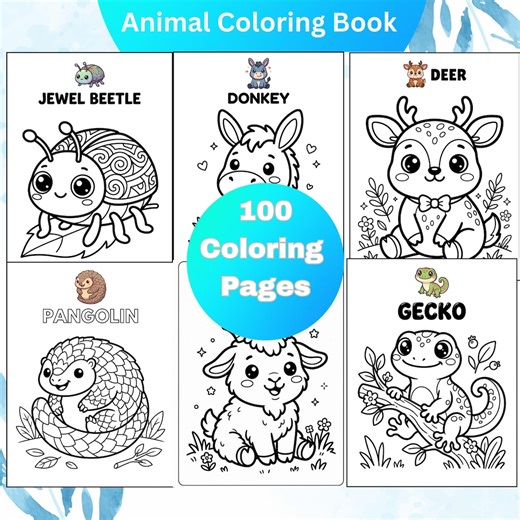 100 Animal Coloring Pages for Kids | Toddler Preschool Activity Book (digital Download) - Etsy