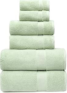 Alusa Home 100% Organic Zero-Twist Cotton Towels - GOTS Certified Luxury Bath Towels - Ultra Soft & Plush 700GSM Long-Staple Cotton - 6 Piece Towel Set (Eucalyptus Green)