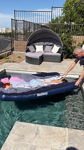 She asked for a pool day, so they gave her one 😄 Friends helped her to the pool on a floating mattress. This original video is produced by Network Media, Ricks Amazing Friends and The Gooch. | Challenge Accepted