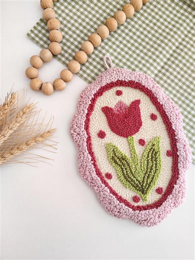 Handmade Tulip Punch Needle Wall Hanging, Boho Floral Decor - Etsy