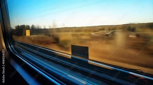 View from the window of an oncoming train. View from the train window.