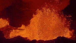 Drone footage of volcano eruption in Iceland