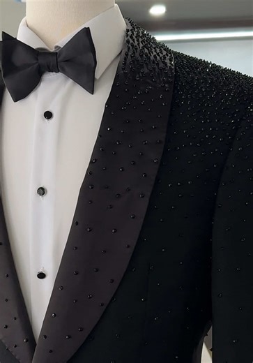 Hand beaded jacket by Couture Menswear 🖤 Each piece is individually crafted, crystal by crystal, to be worn when a normal tux just isn’t enough. Black tie, red carpet, and weddings. If you’re looking for a luxury statement jacket or a custom beaded tuxedo, this is what modern couture looks like. #handbeadedjacket #statementjacket #luxurymenswear #customtuxedo #blacktiefashion