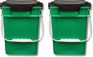 House Naturals 4 Gallon Square Food Grade Plastic Bucket with Lid, Made in USA (Pack of 2) BPA Free (Green)