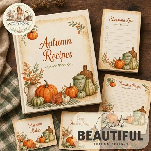 Autumn Cottage Pumpkins Watercolour Clipart | 15 Cottagecore PNG Designs