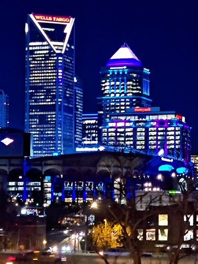 Charlotte Hornets Skyline tonight 🩵💜🩵 #Charlotte #fyp #foryoupage #northcarolina #queencity