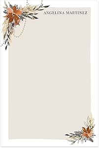 Boho Floral Personalized Sticky Note Pad/Modern Set of Three 4" x 6" Custom Pads / 50 Sheets Per Pad/Customized Notes Made in The USA