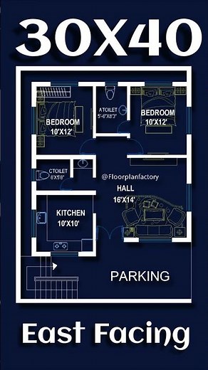 "30×40 East Facing Vastu 2BHK Home Plan with Car Parking | 1200 Sqft"