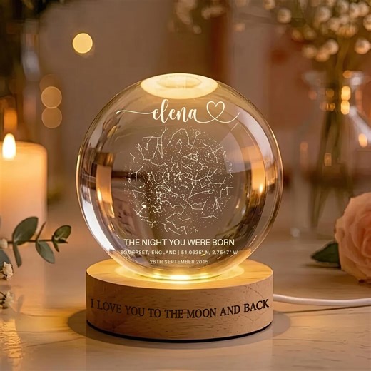 Custom Star Map Crystal Ball Night Light by Date, Personalized LED Star Map Lamp, "the Night You Were Born" Gift - Etsy