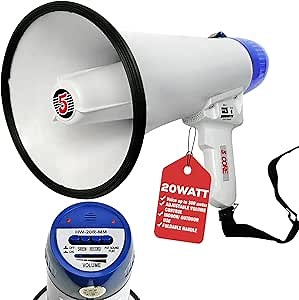5 CORE Megaphone Speaker Portable 20W Bullhorn w Siren Adjustable Volume Bull Horn 300 Meter Range Battery Operated Handheld Mega Phone for Coaches Safety Drill - Parent MEGA 20R