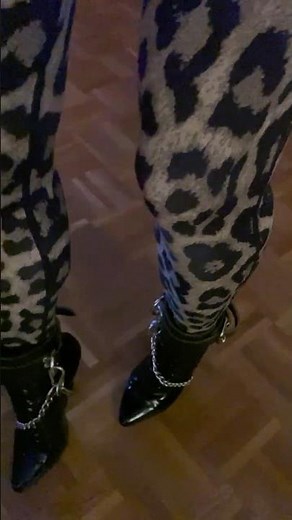 walking in 15cm high heels - leopard leggings - pleaser boots