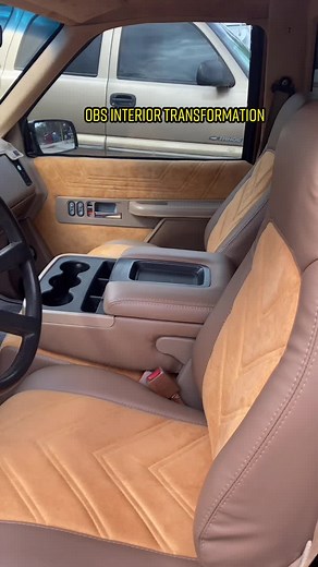 OBS Interior TRANSFORMATION || UPHOLSTERY AND CUSTOM WORK- 91’ CHEVY. #fypシ #customcaraudio #welikeitloud #houston #fabrication #upholstery #custombox