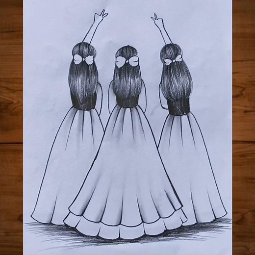 Three Best Friends Drawing 👭❤️ Easy Pencil Sketch #shorts
