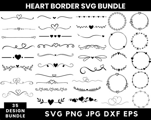 Heart Border Svg Bundle, Heart Border Png, Hart Svg, Hand Drawn Heart Borders, Wedding Dividers Svg, Heart Text Divider Svg,instant Download - Etsy