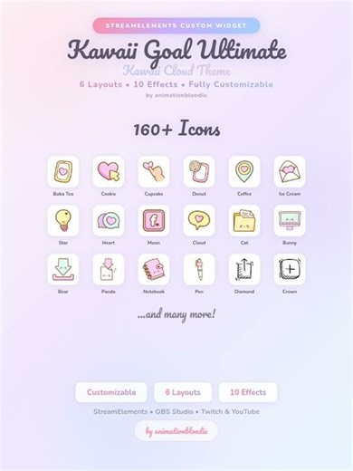 Kawaii Cloud Goal Widget | Stream Progress Bar for Twitch StreamElements OBS