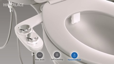 Bidet Attachment for Toilet Sprayer, Self-Cleaning Dual Retractable Nozzles Bidet Spray, Non-Electric Adjustable Water Pressure for Hygienic Rear & Feminine Wash, Easy Installation Ultra-Slim (Black)