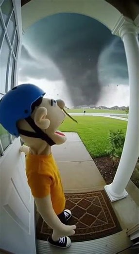 Jeffy gets taken away by a tornado 😭 Watch the wild escape #soraai #storm #weather