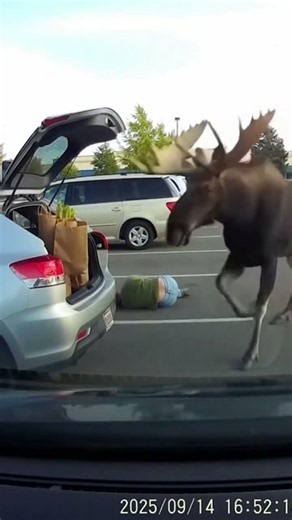 moose ran through the parking lot