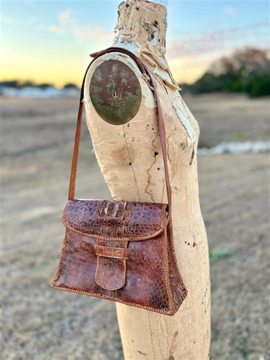 Vintage 1940s Genuine Crocodile Purse – Brown Exotic Leather Handbag – Classic Structured Top Handle Bag - Etsy