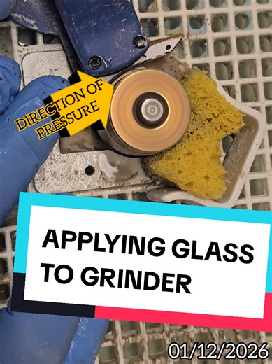 Its interesting to think about how you organically approach certain stained glass processes and ask why you do it that way. This is how I realized the benefits of applying stained glass to the side of the grinder wheel instead of directly into it. #stainedglass #glassart #artprocess #diyart #howto