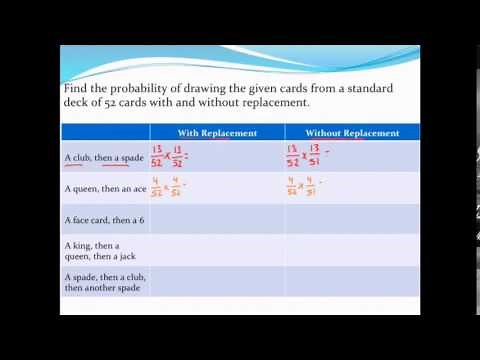 Calculating probabilities of drawing cards with and without replacement