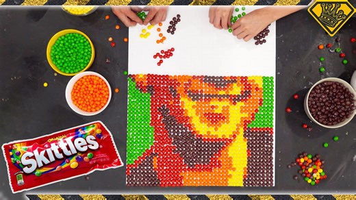 Create pixel art portraits using nothing but Skittles