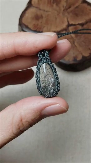 Black Rutilated Quartz | Waxed Thread Braid Design | Micro Macrame
